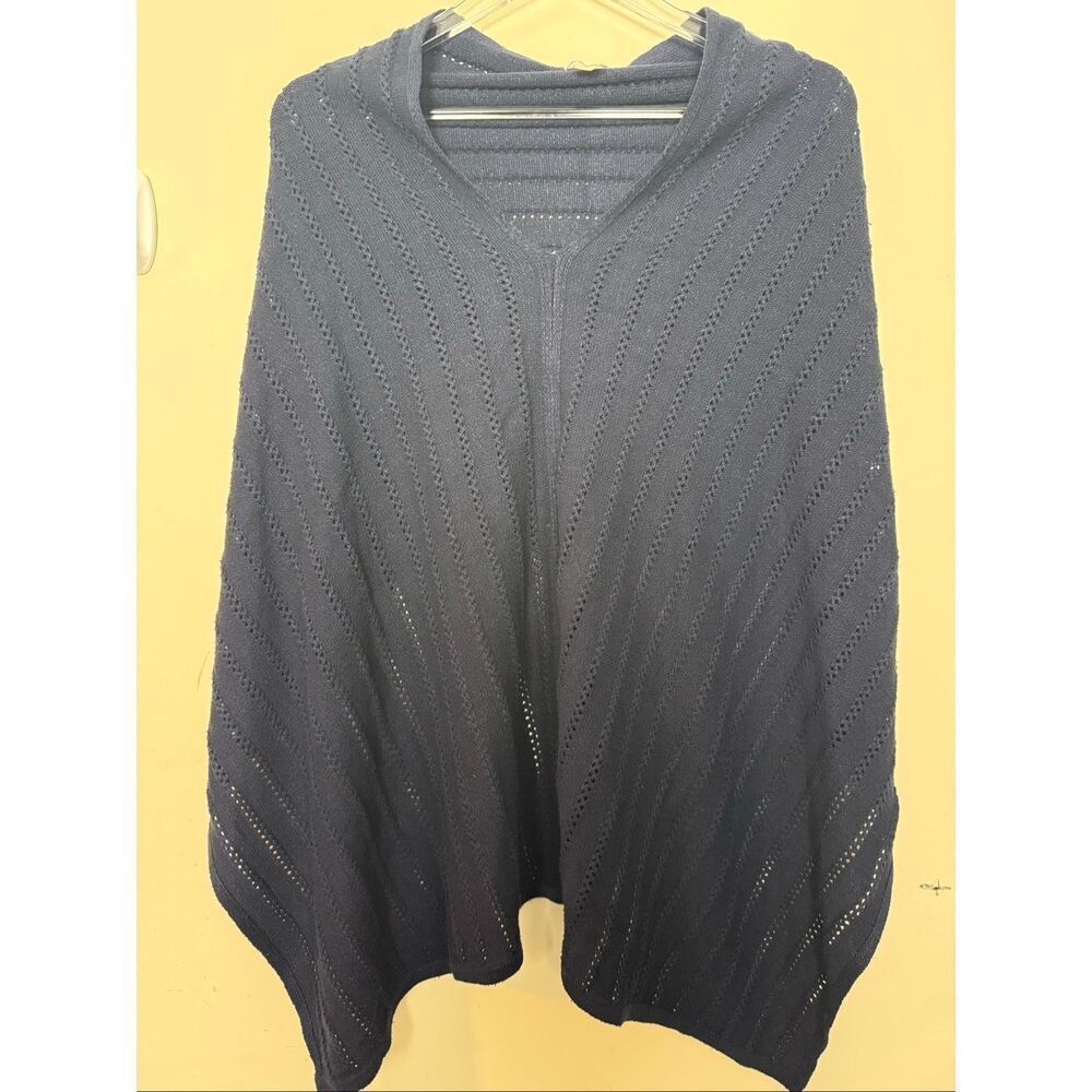 J.Jill Navy Silk Blend Open Knit Silk Blend Poncho Cardigan One Size Boho Lightw